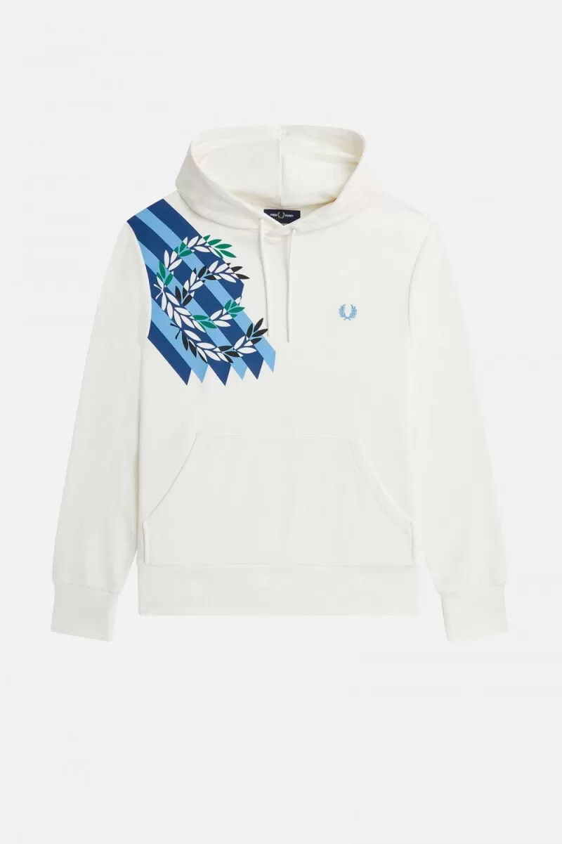 fred perry laurel wreath print hooded herrtröjor snövit