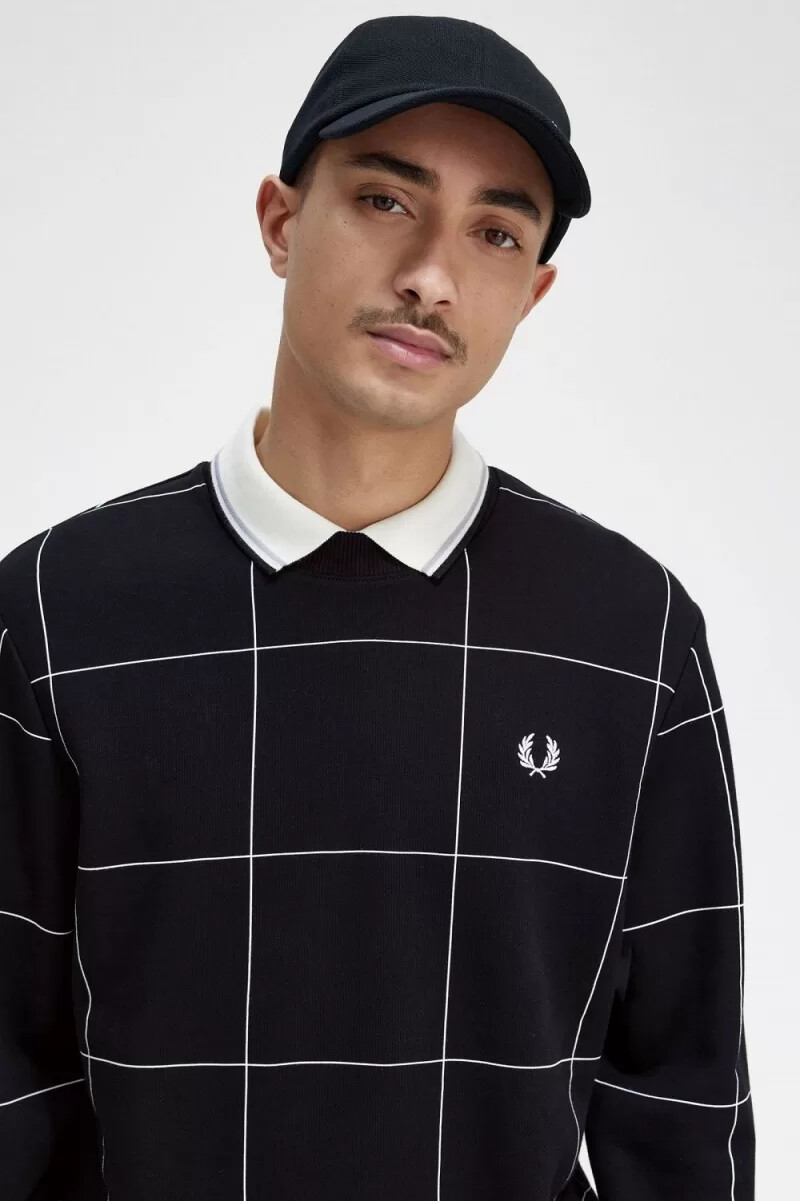 fred perry rutdetalj herrtröjor svarta