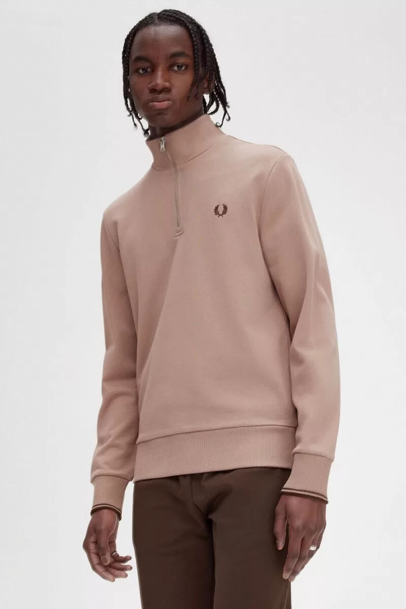 fred perry herrtröjor med halv dragkedja mörkrosa