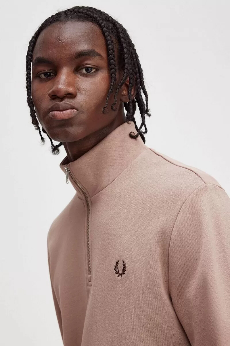 fred perry herrtröjor med halv dragkedja mörkrosa