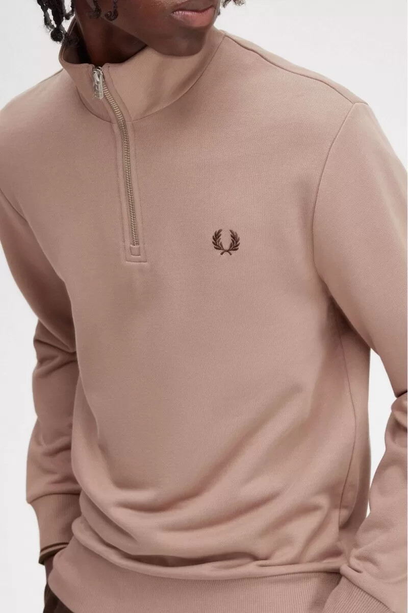 fred perry herrtröjor med halv dragkedja mörkrosa