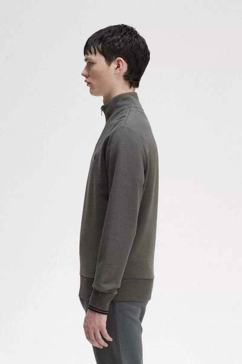fred perry herrtröjor med halv dragkedja i fältgrönt