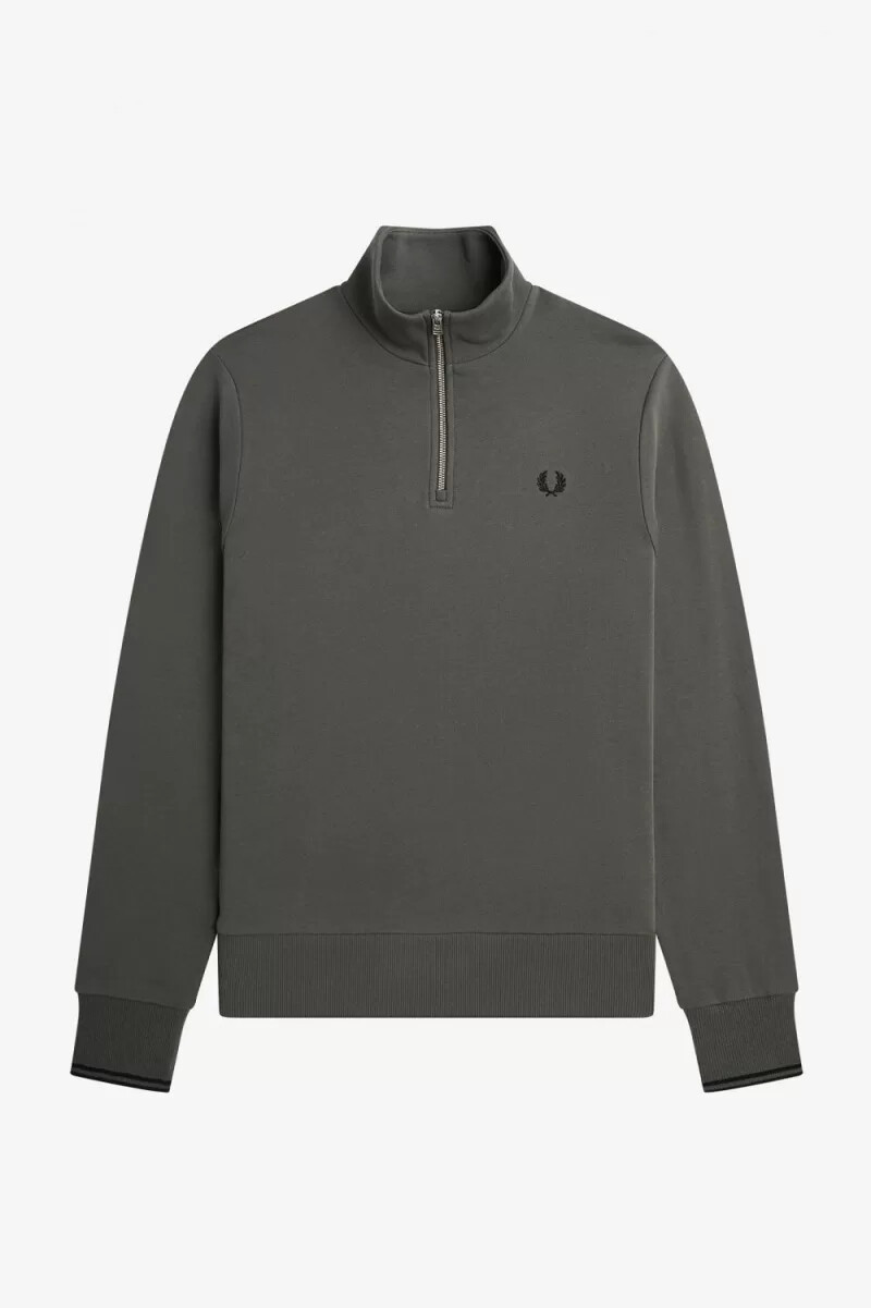 fred perry herrtröjor med halv dragkedja i fältgrönt