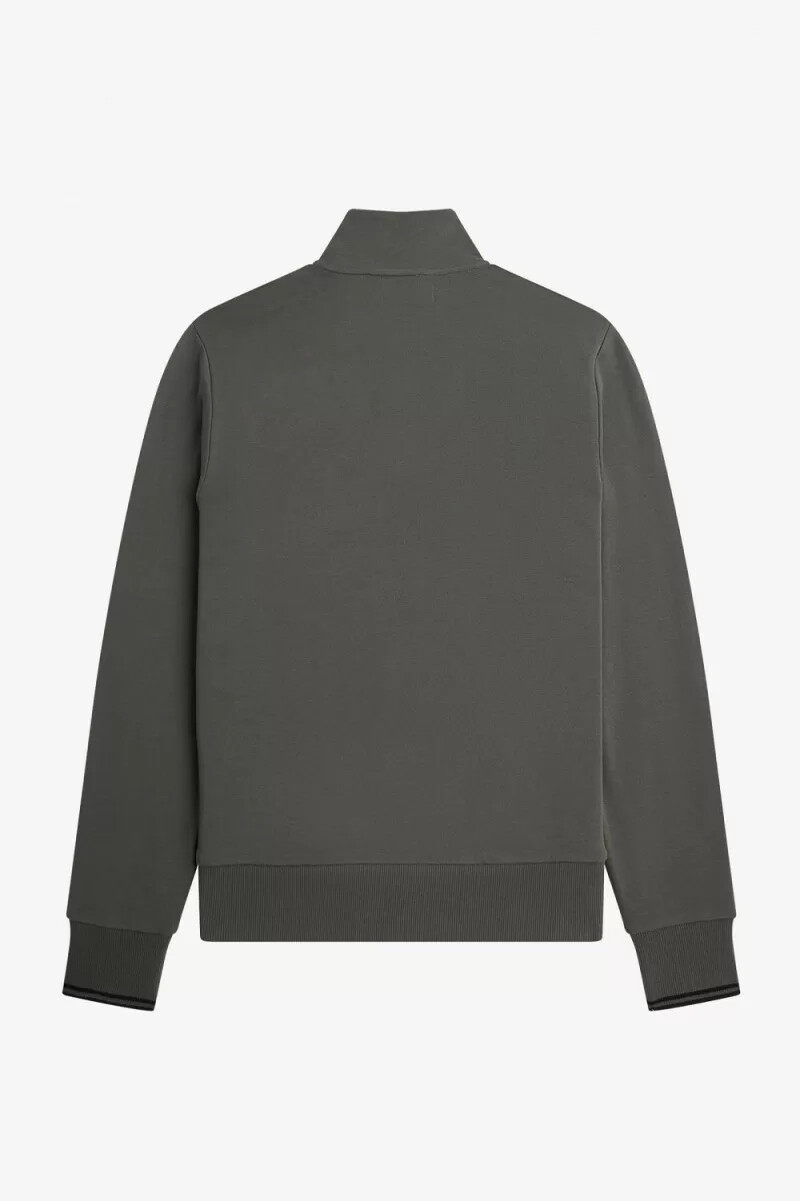 fred perry herrtröjor med halv dragkedja i fältgrönt