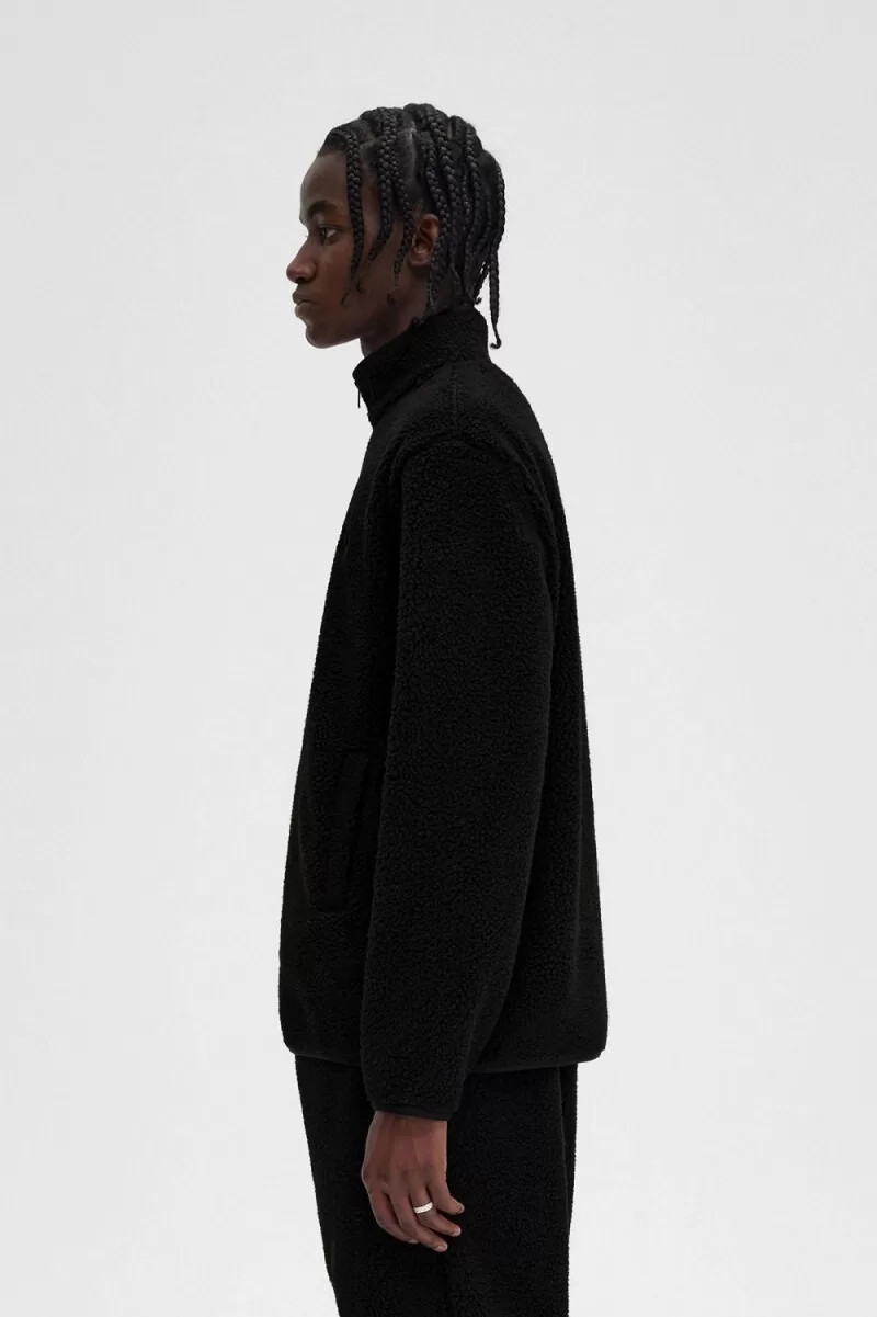fred perry zip through borg fleece herrtröjor svarta