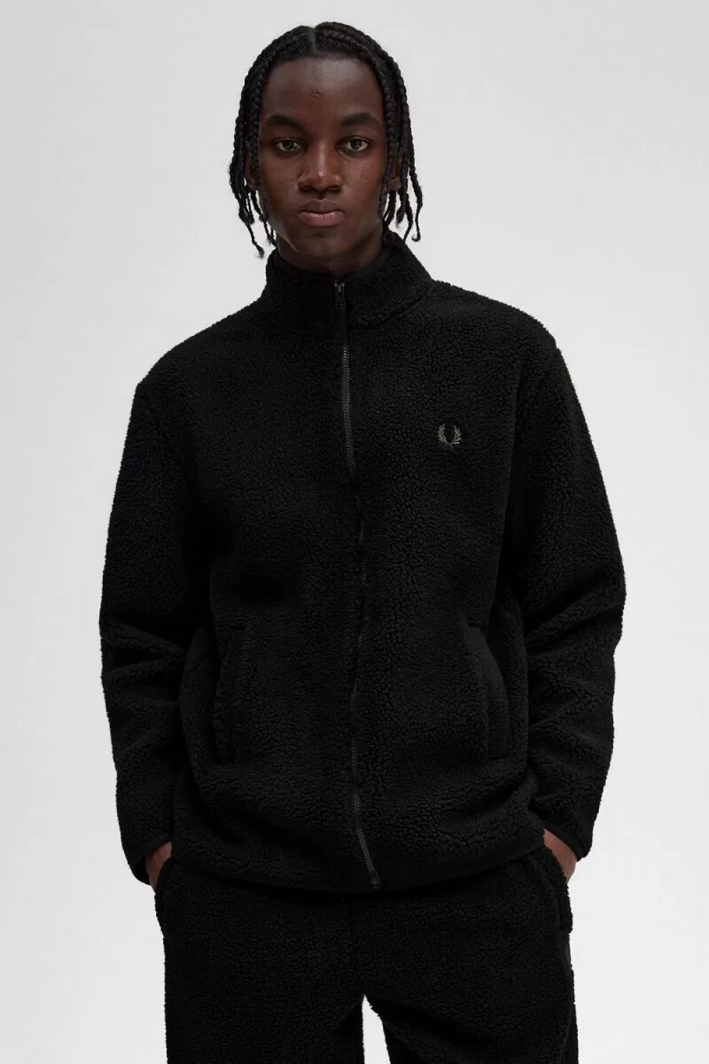 fred perry zip through borg fleece herrtröjor svarta