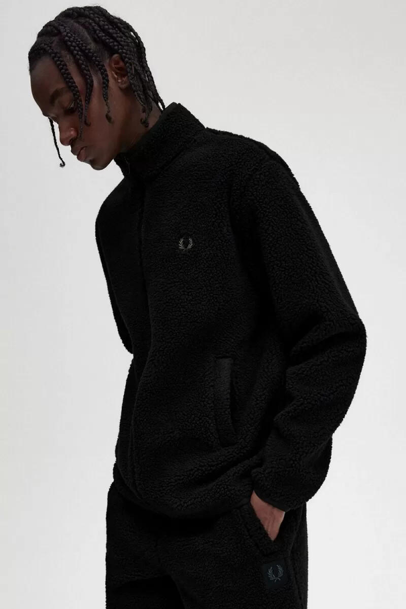 fred perry zip through borg fleece herrtröjor svarta