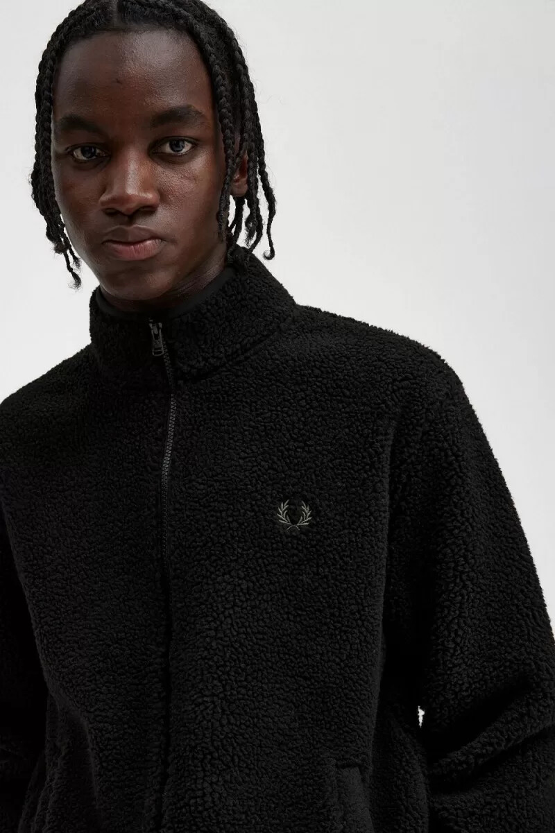 fred perry zip through borg fleece herrtröjor svarta