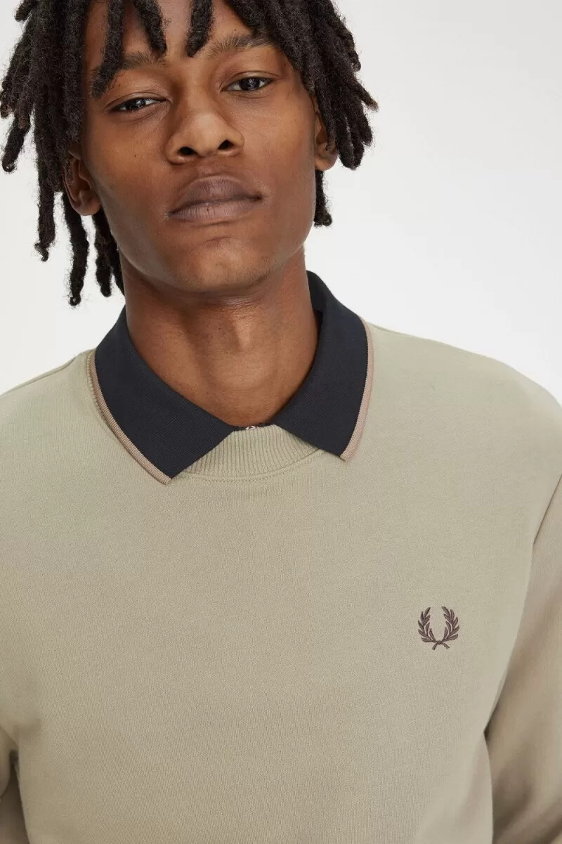 fred perry crew neck herrtröjor varm grå mörkröd