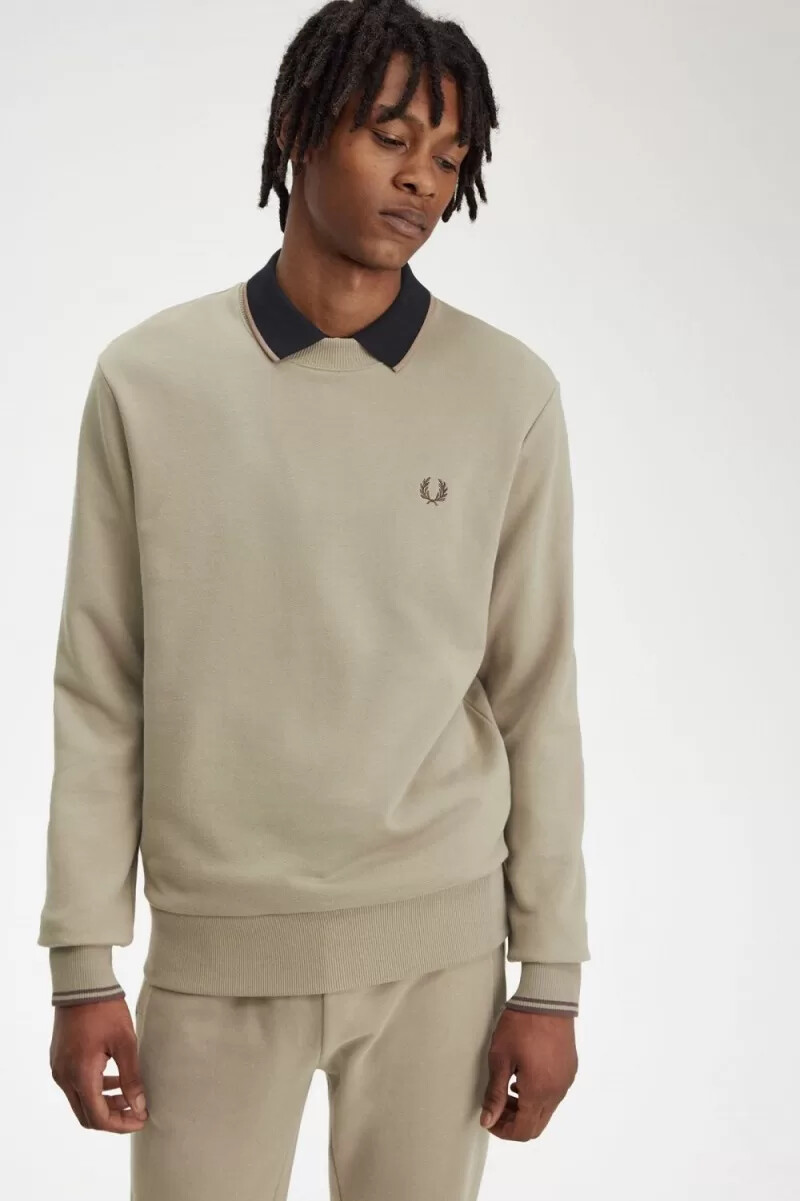 fred perry crew neck herrtröjor varm grå mörkröd