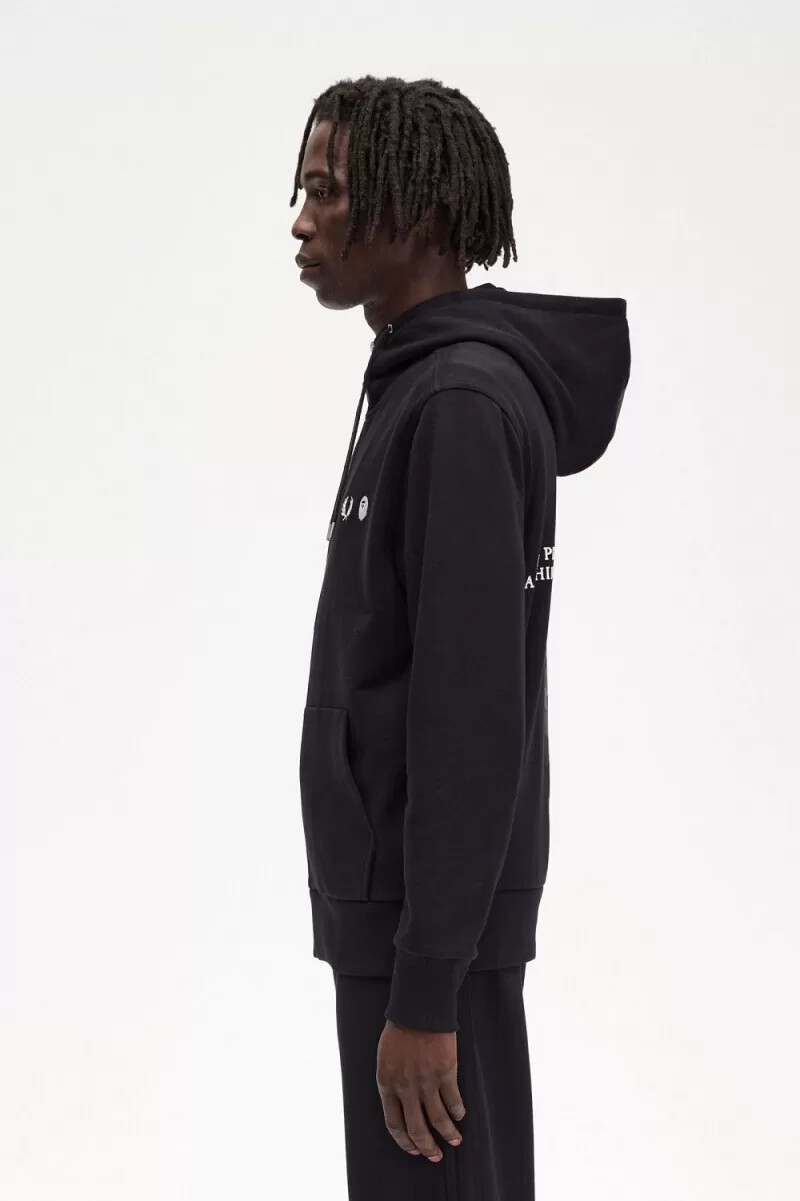 fred perry contrast zipped hooded herrtröjor svarta