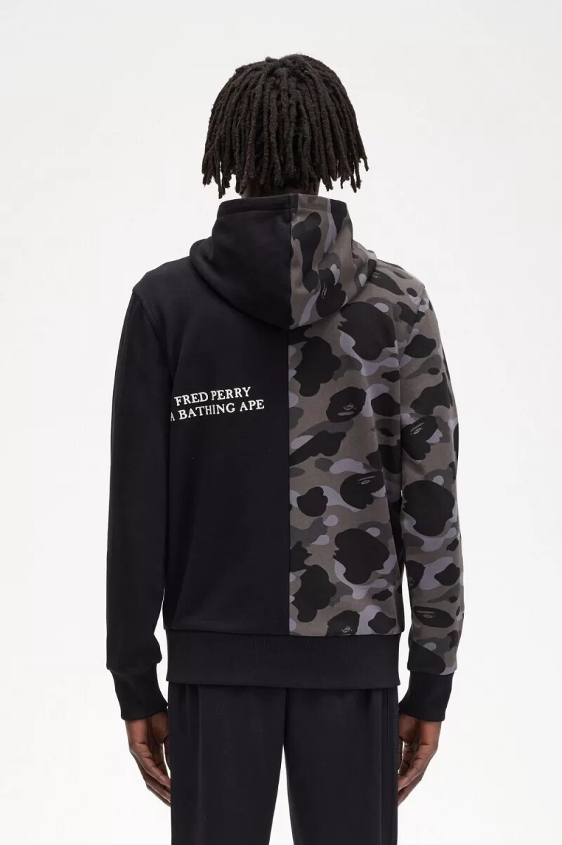 fred perry contrast zipped hooded herrtröjor svarta