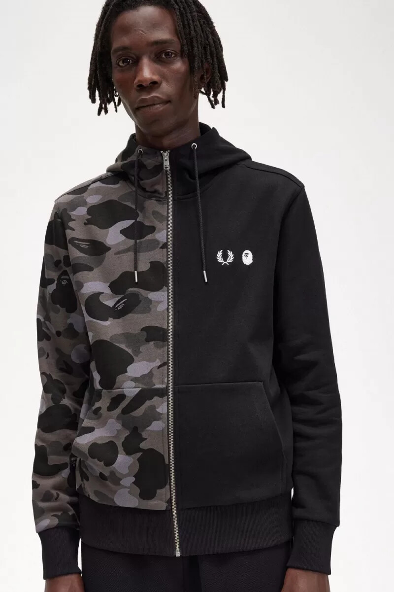 fred perry contrast zipped hooded herrtröjor svarta