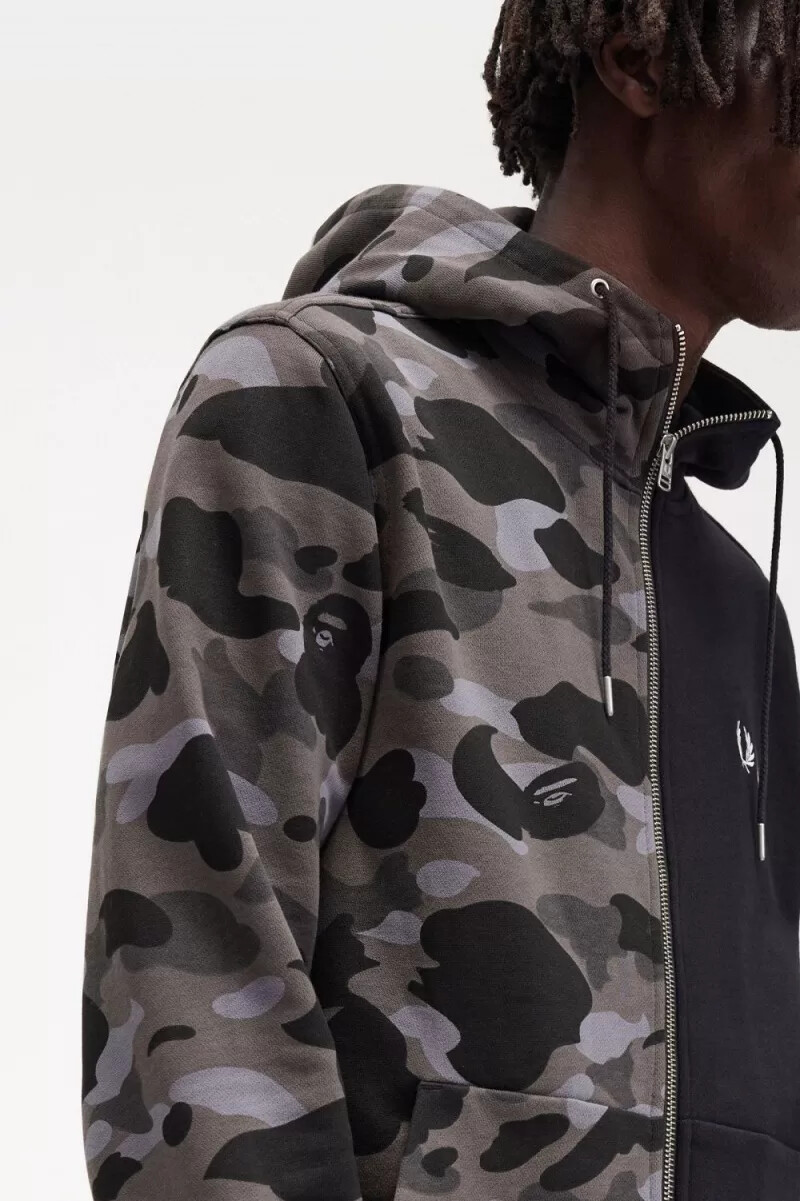 fred perry contrast zipped hooded herrtröjor svarta