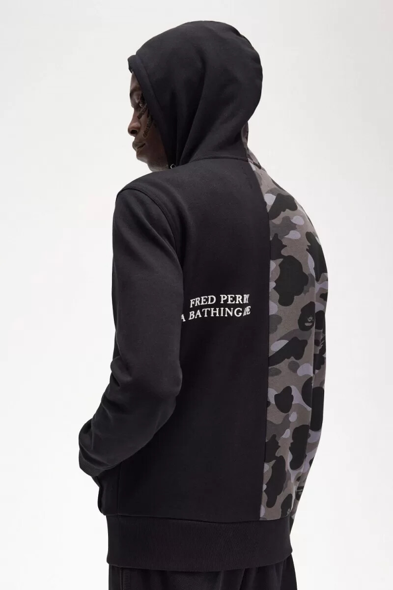 fred perry contrast zipped hooded herrtröjor svarta