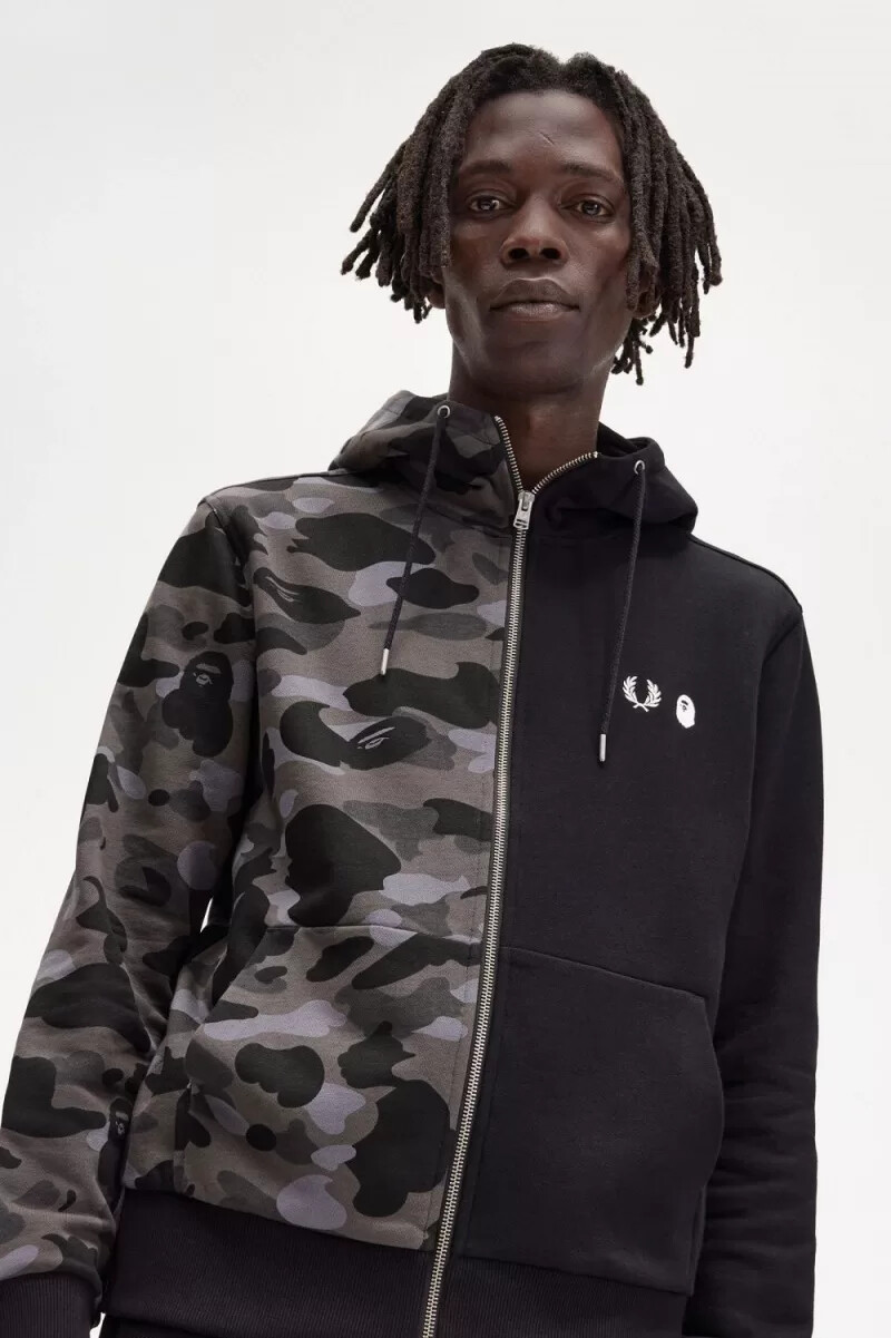 fred perry contrast zipped hooded herrtröjor svarta