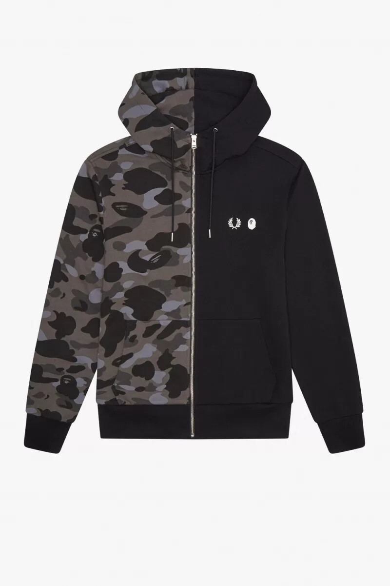 fred perry contrast zipped hooded herrtröjor svarta