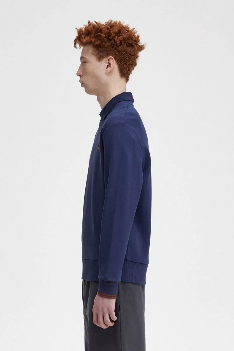 fred perry crew neck herrtröjor fransk marinblå whiskybrun