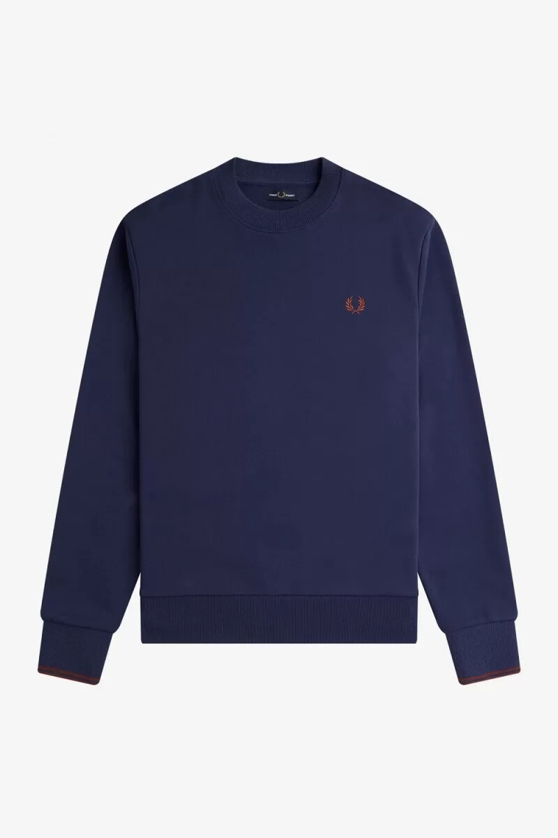 fred perry crew neck herrtröjor fransk marinblå whiskybrun