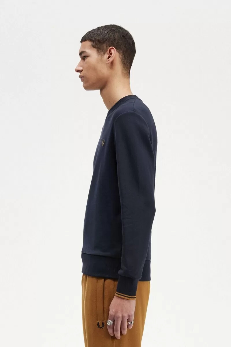 fred perry crew neck herrtröjor marinblå mörk kaffe