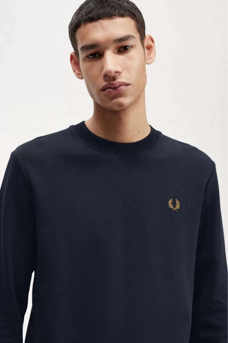 fred perry crew neck herrtröjor marinblå mörk kaffe