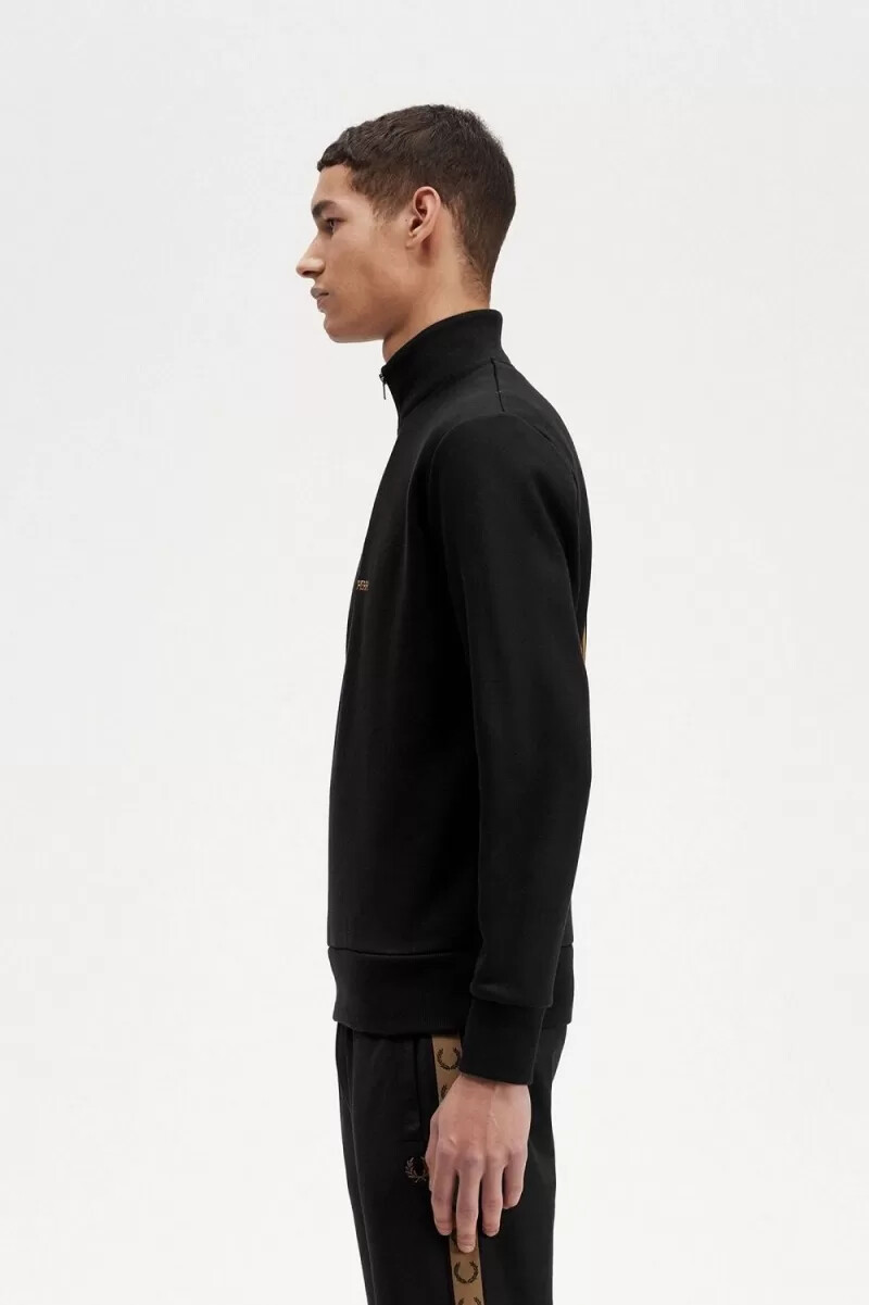 fred perry dubbelgrafik halv dragkedja herrtröjor svarta