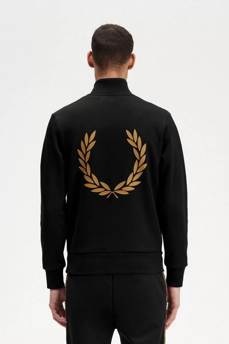 fred perry dubbelgrafik halv dragkedja herrtröjor svarta