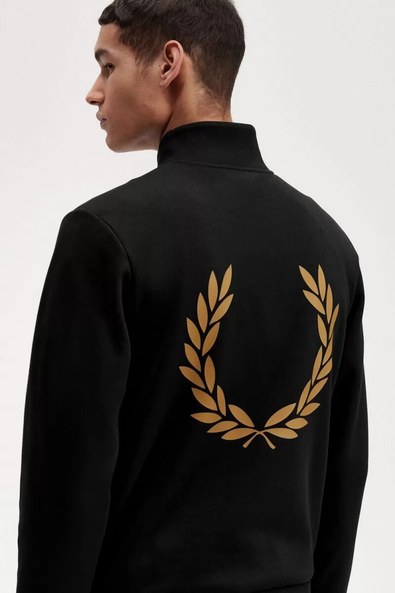 fred perry dubbelgrafik halv dragkedja herrtröjor svarta