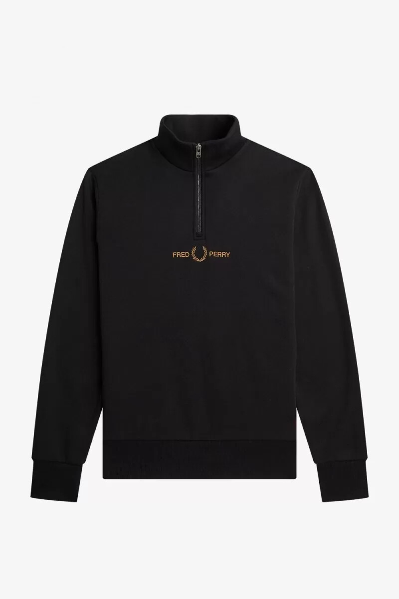 fred perry dubbelgrafik halv dragkedja herrtröjor svarta