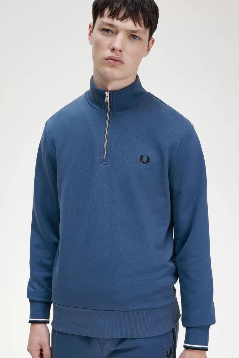 fred perry herrtröjor med halv dragkedja midnattsblå
