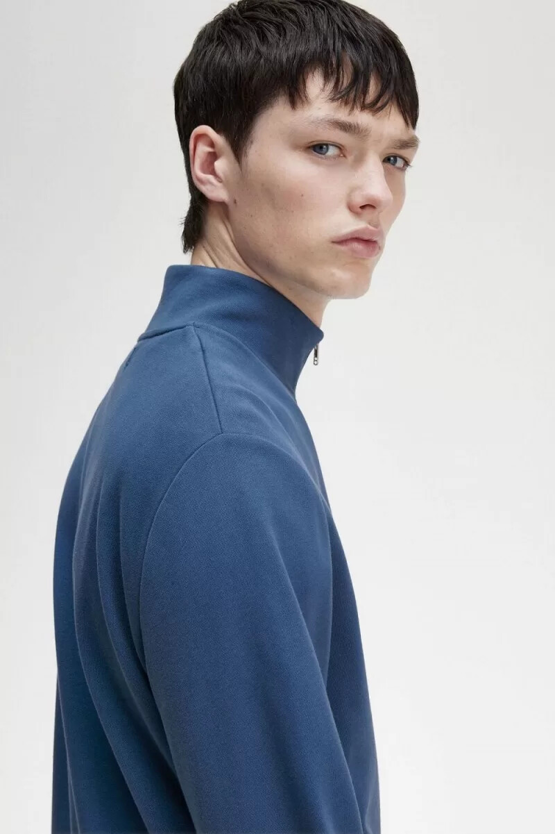 fred perry herrtröjor med halv dragkedja midnattsblå