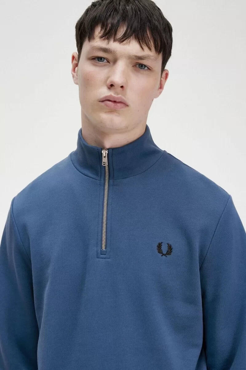 fred perry herrtröjor med halv dragkedja midnattsblå