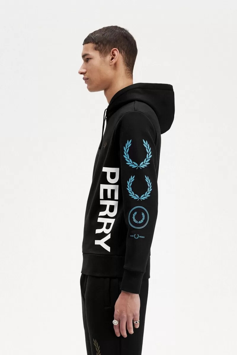 fred perry graphic branding hooded herrtröjor svarta