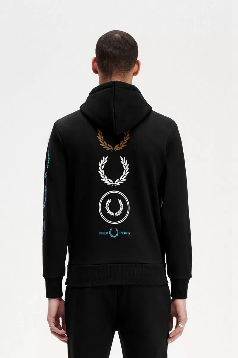 fred perry graphic branding hooded herrtröjor svarta