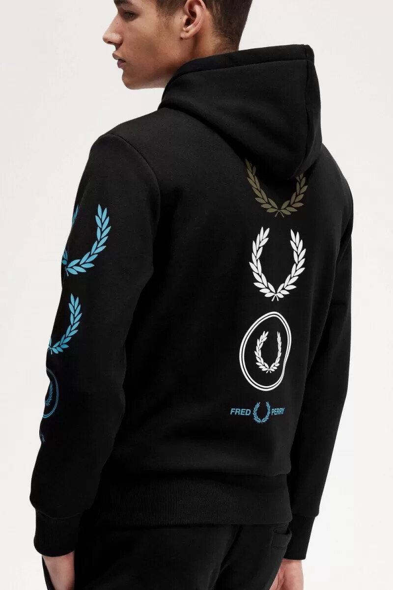 fred perry graphic branding hooded herrtröjor svarta