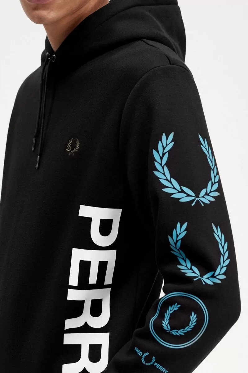 fred perry graphic branding hooded herrtröjor svarta
