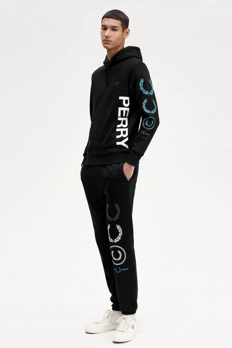 fred perry graphic branding hooded herrtröjor svarta