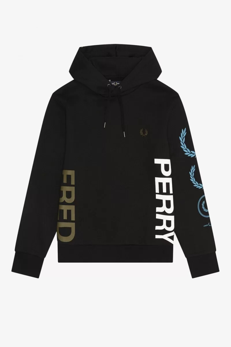 fred perry graphic branding hooded herrtröjor svarta