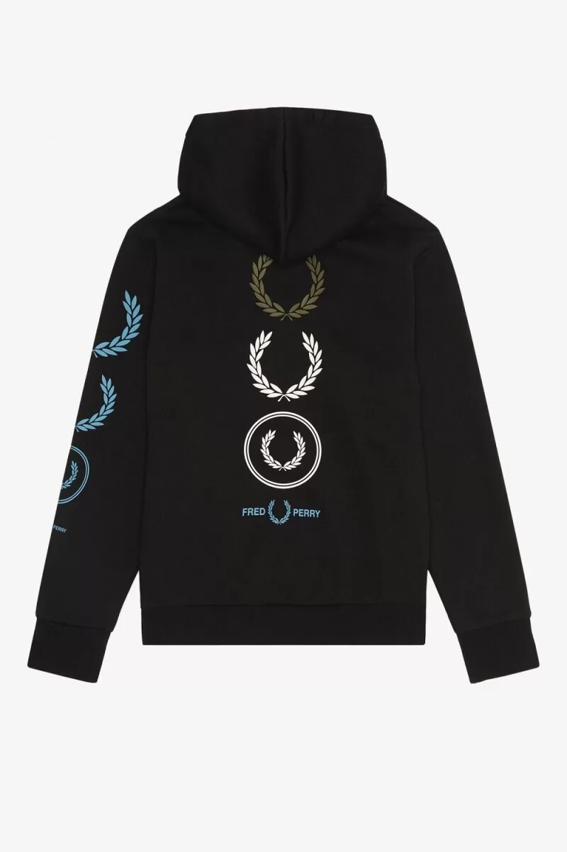 fred perry graphic branding hooded herrtröjor svarta