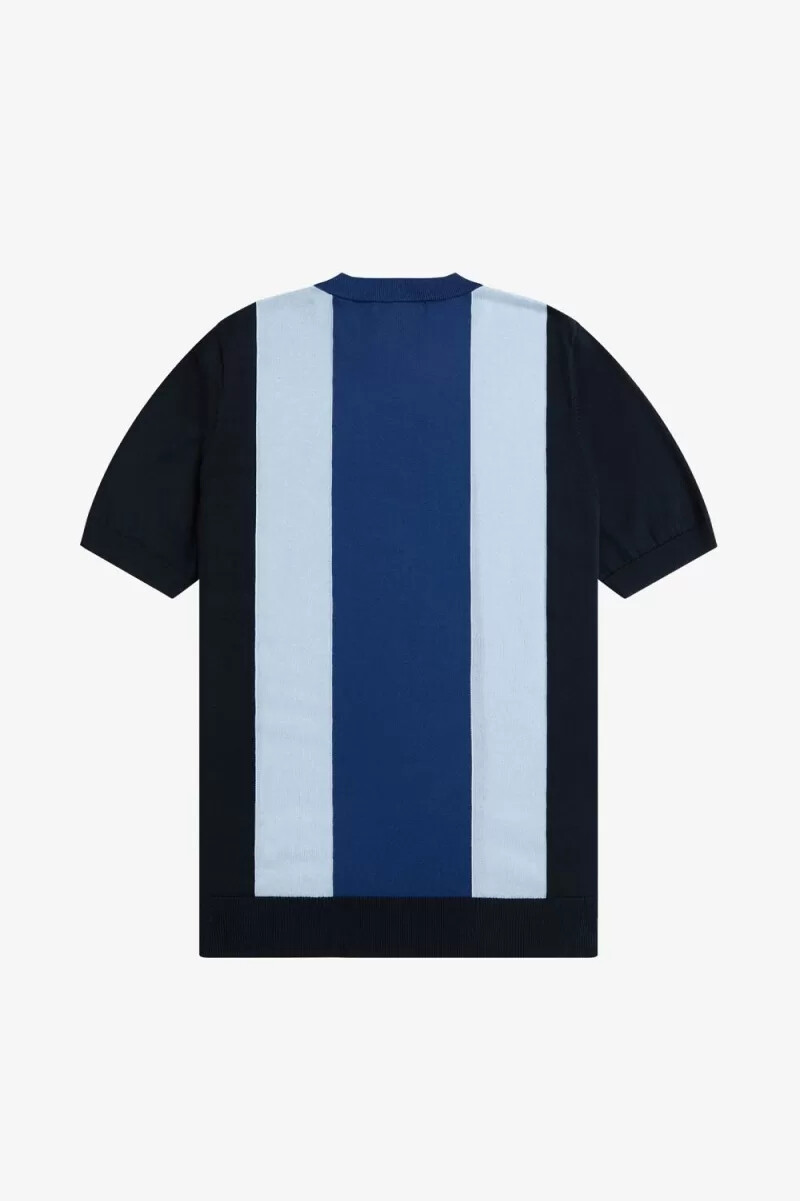 fred perry randig finstickad herr-t-shirt marinblå turkos shaded cobalt