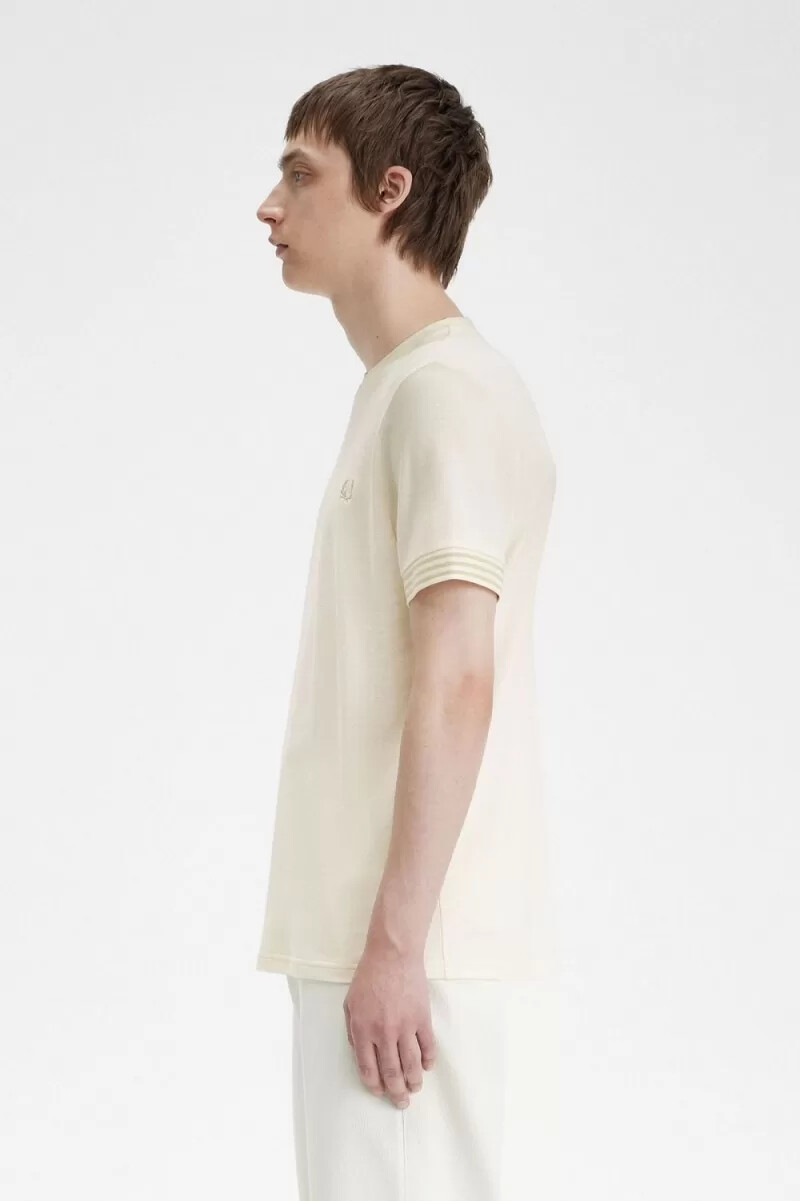fred perry randig manschett herr t-shirt beige