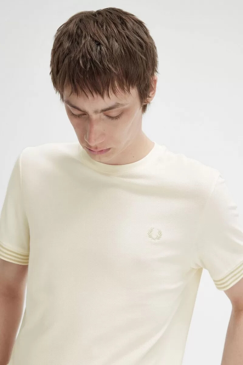 fred perry randig manschett herr t-shirt beige