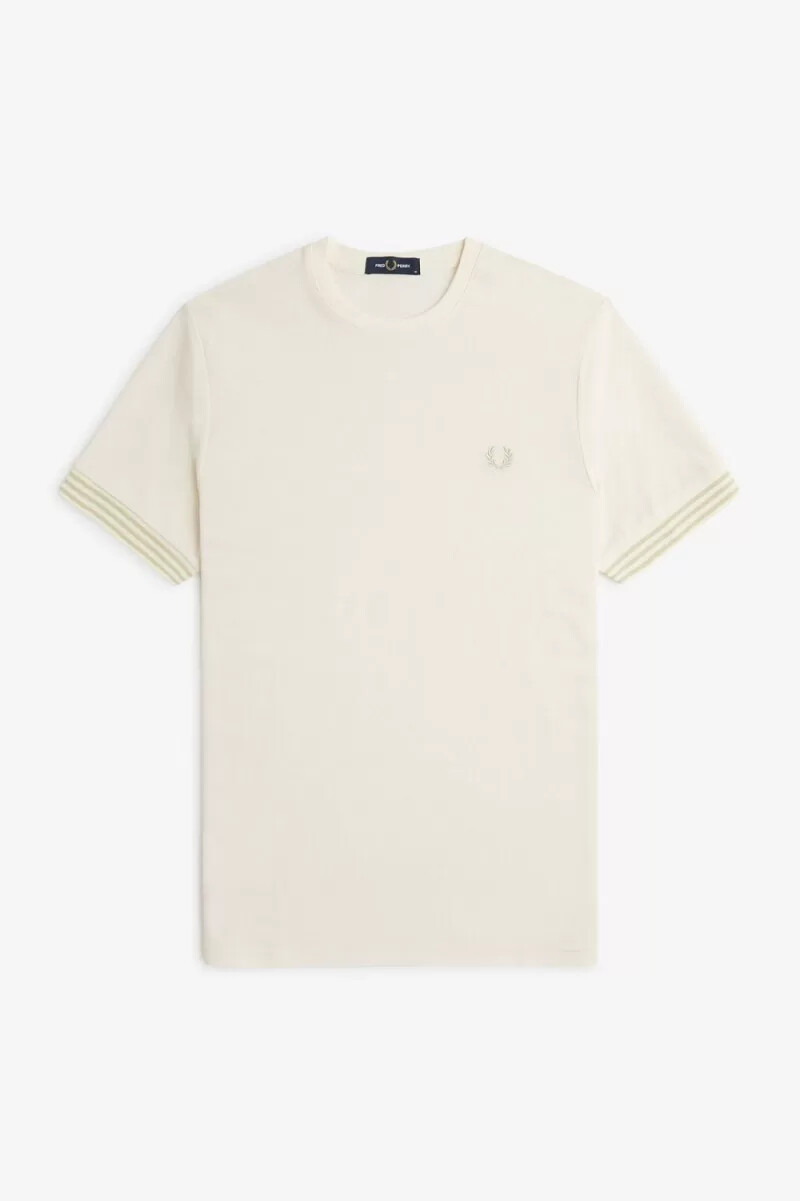 fred perry randig manschett herr t-shirt beige