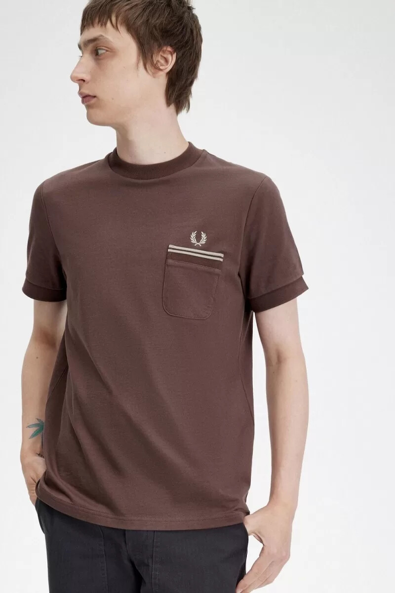 fred perry loopback jersey pocket herr t-shirt mörkröd