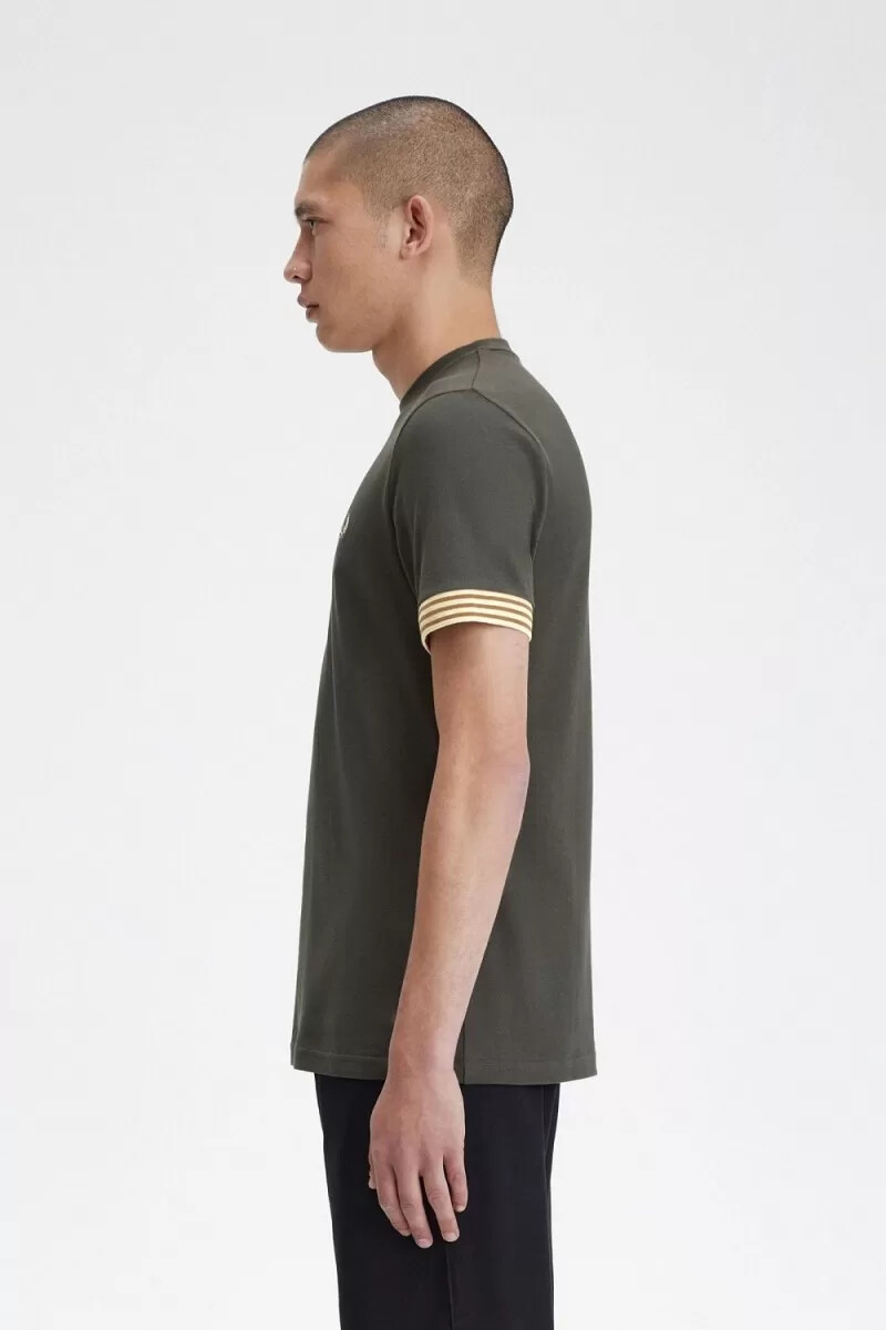 fred perry randig manschett herr t-shirt grön