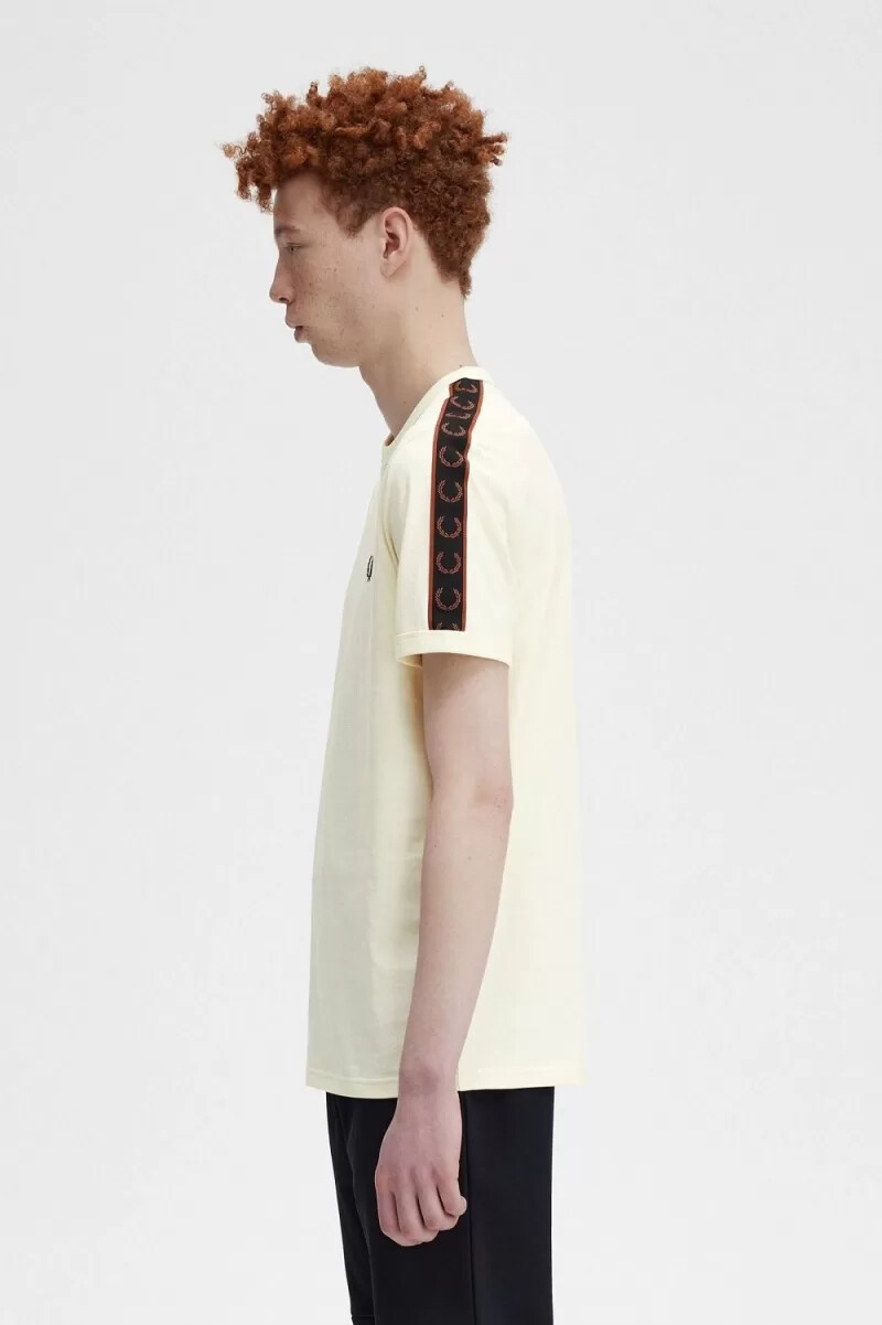 fred perry contrast tape ringer herr t-shirt beige whiskybrun