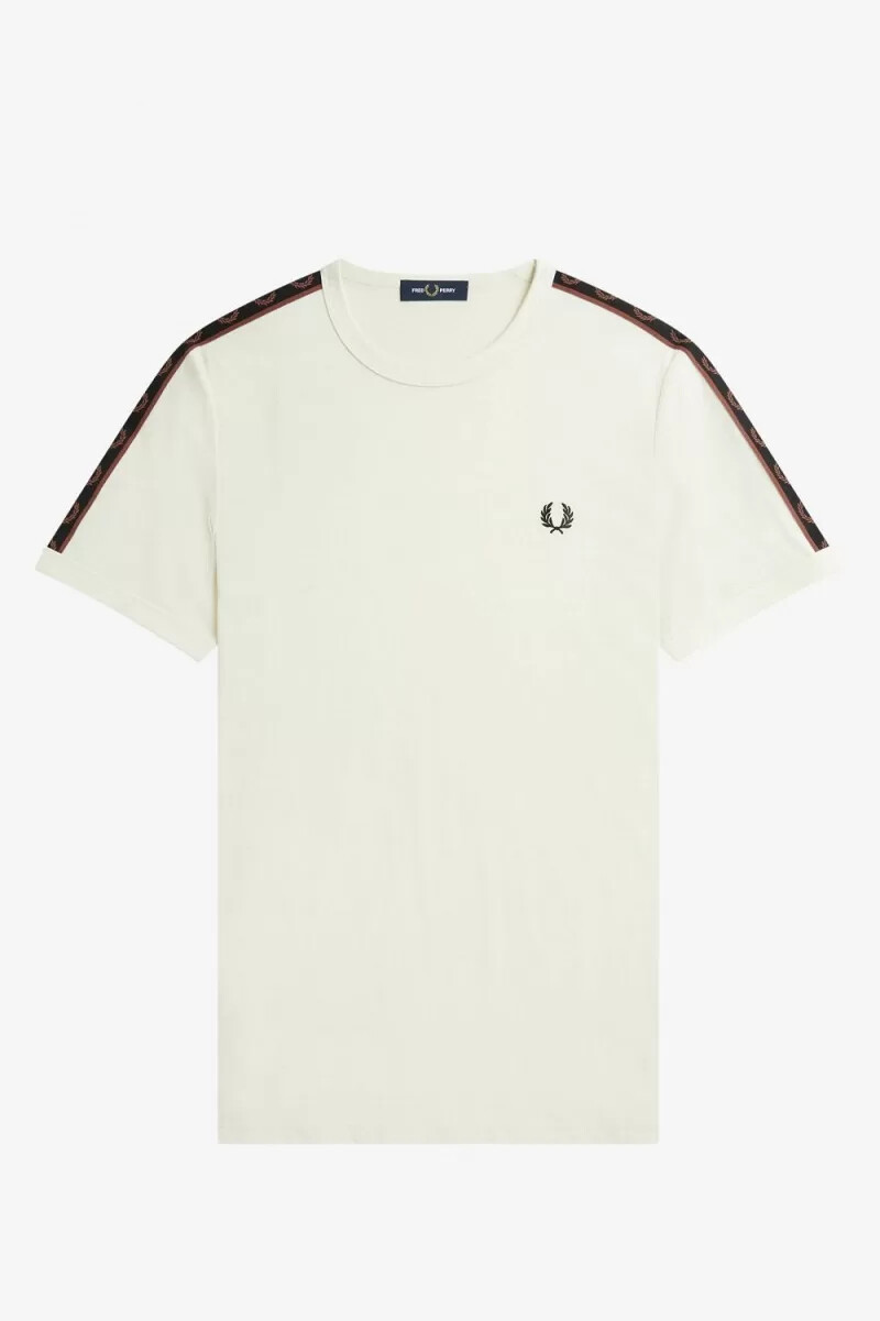 fred perry contrast tape ringer herr t-shirt beige whiskybrun