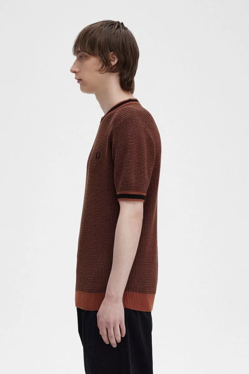fred perry textured stickad herr t-shirt whiskybrun