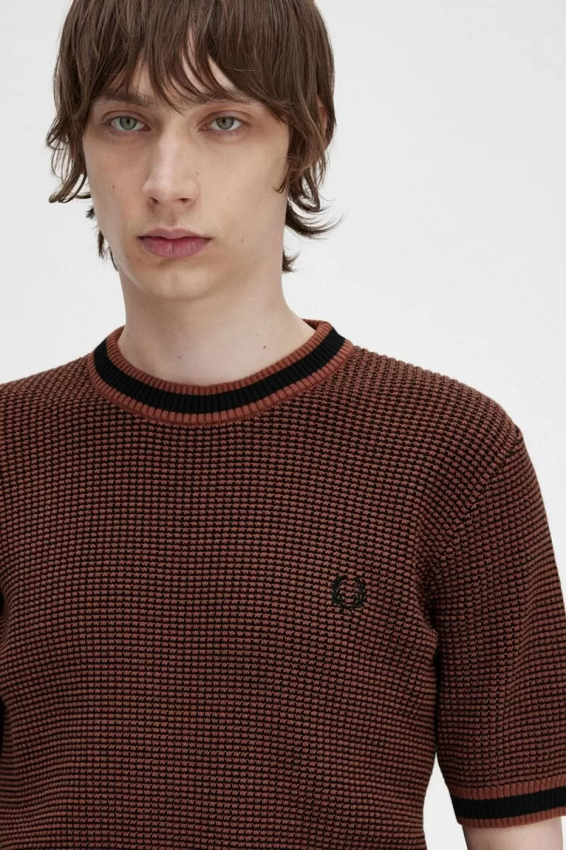 fred perry textured stickad herr t-shirt whiskybrun