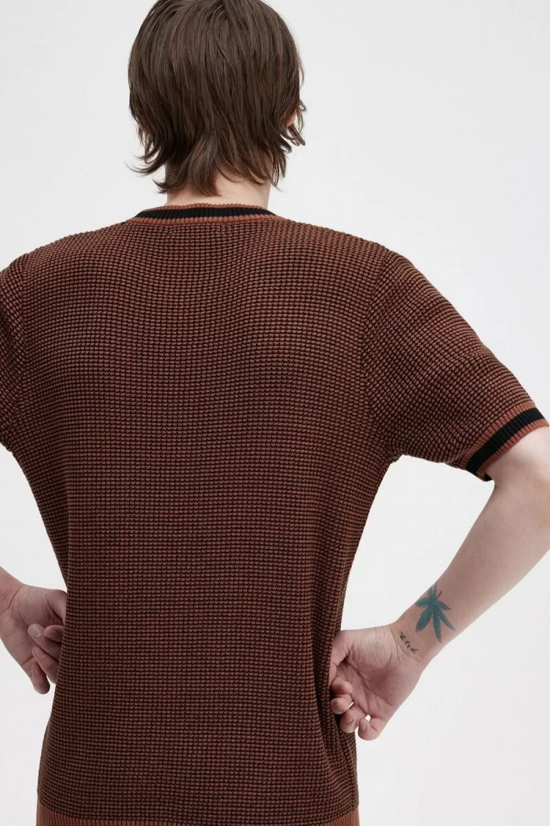 fred perry textured stickad herr t-shirt whiskybrun